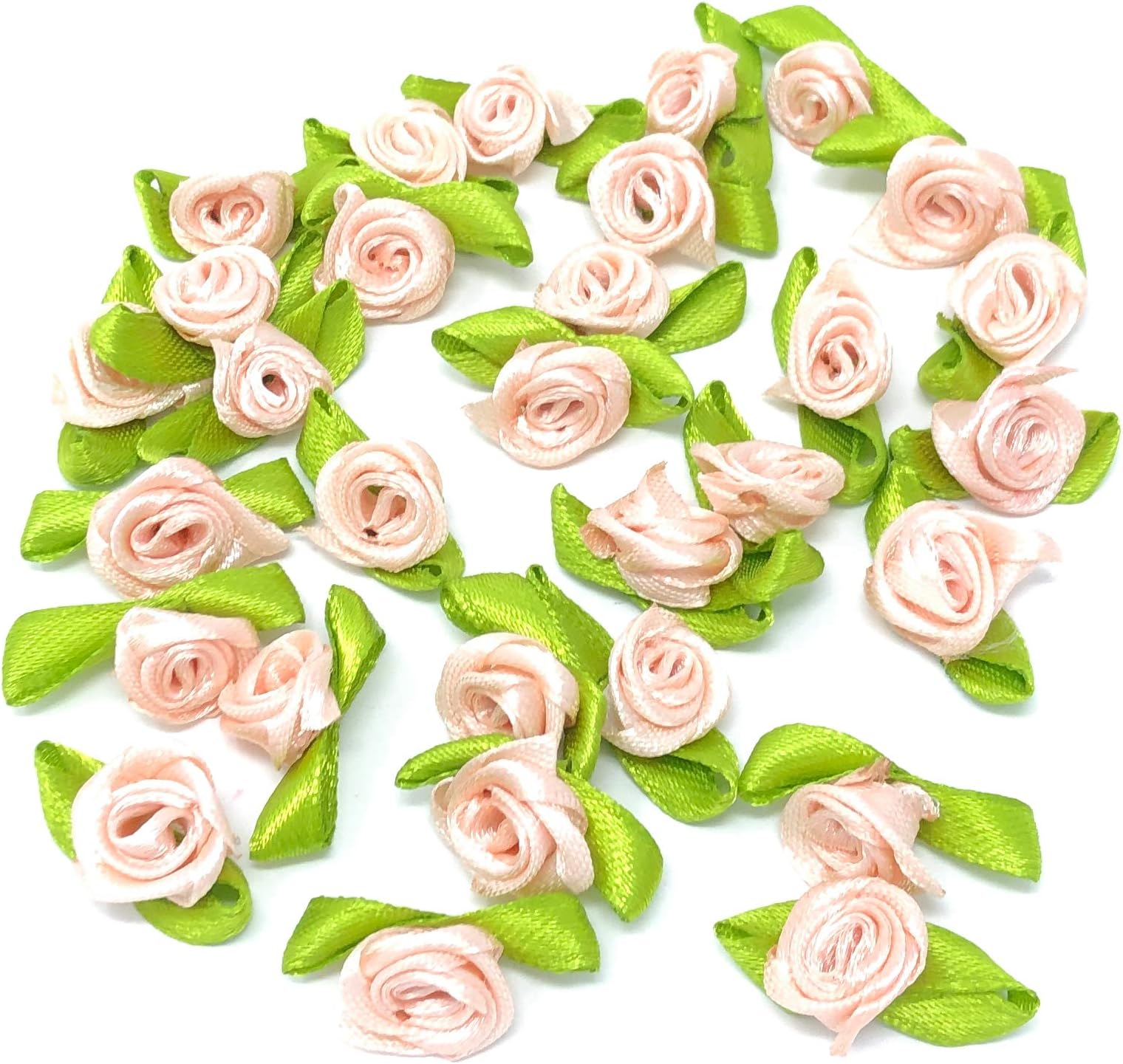 Light Peach 15mm Mini Rose Satin Ribbon Rose Buds Craft Decorative Craft Flowers (10)