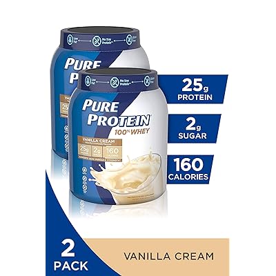 Pure Protein Powder, Natural Whey Protein, Low Sugar, Gluten Free, Vanilla Cream, 1.75 lbs, 2 Pack