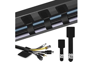 MERDTTES Extended Hook and Loop Cable Ties, Heavy-Duty Self-Adhesive Cable Straps, Cable Management Under Desk Cord Organizer, Adjustable Wire Organizers Cable Clips for Household & Office Essentials, 50PCS