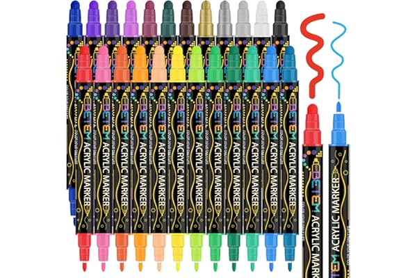 Betem 24 Colors Dual Tip Acrylic Paint Pens Markers, Premium Acrylic Paint Pens for Wood, Canvas, Stone, Rock Painting, Glass, Ceramic Surfaces, DIY Crafts Making Art Supplies