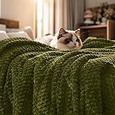 PHF Ultra Soft Flannel Fleece Blanket Queen Size, Lightweight 3D Jacquard Fleece Blanket, No Shedding, No Pilling, Luxury 340GSM Aesthetic Fluffy Cozy for Bed Room Decor, 90"x90", Olive Green