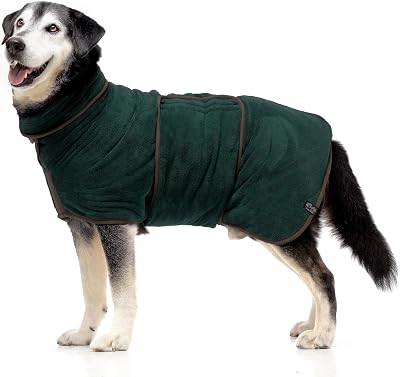 Lucky Paws UK Dog Drying Coat Luxurious Double Layer Towel Robe M Hunter Green