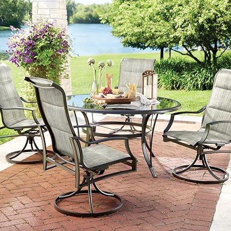 Amazon Com Statesville 5 Piece Padded Sling Patio Dining Set With 53 In Glass Top Garden Outdoor