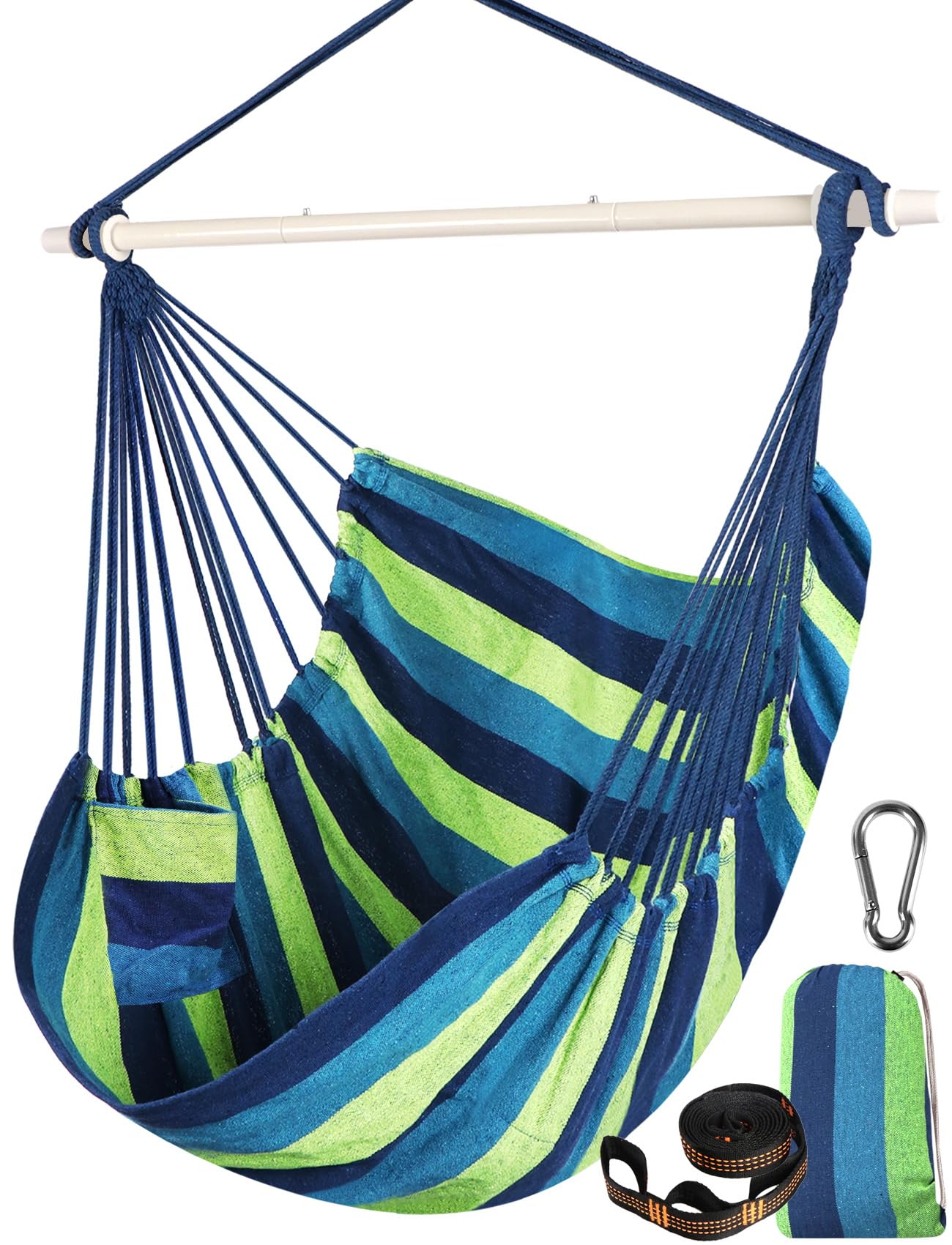 Chihee Hammock Chair Swing Chair Strong Metal Collapsible Spreader Bar Portable Hanging Chair Max 330 lbs Comfy Seat Patio Lawn Chair Cotton Blended for Superior Comfort Durability Indoor Outdoor โ image 1