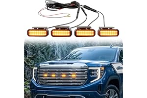 4PCS Clip-On LED Grille Lights, Black Amber Grill Lights with IP68 Waterproof for Trucks Cars, Easy No-Drill Installation Gri