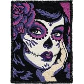 DIY Latch Hook Rug Kit Black and Purple Sugar Skull Girl 38x52cm-1 | Crochet Yarn Hook and Latch Tapestry Mat with Pattern Easy for Beginners Handmade Craft Set for Home Decor Christmas Gift