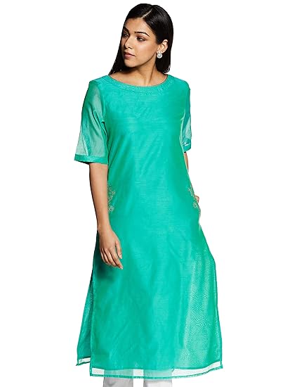 Women's A-Line Kurti (SOL07_Green_Small)