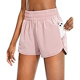 SANTINY Women's Running Shorts with Zip Pockets High Waisted Athletic Workout Gym Shorts for Women with Liner