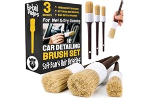 Detail Dudes Soft Boar Hair Car Detailing Brush Set - 3-Pack, Brown - Car Detailing Kit for Versatile Uses - Soft Bristles Cleaning Brush - Water-Resistant Handles
