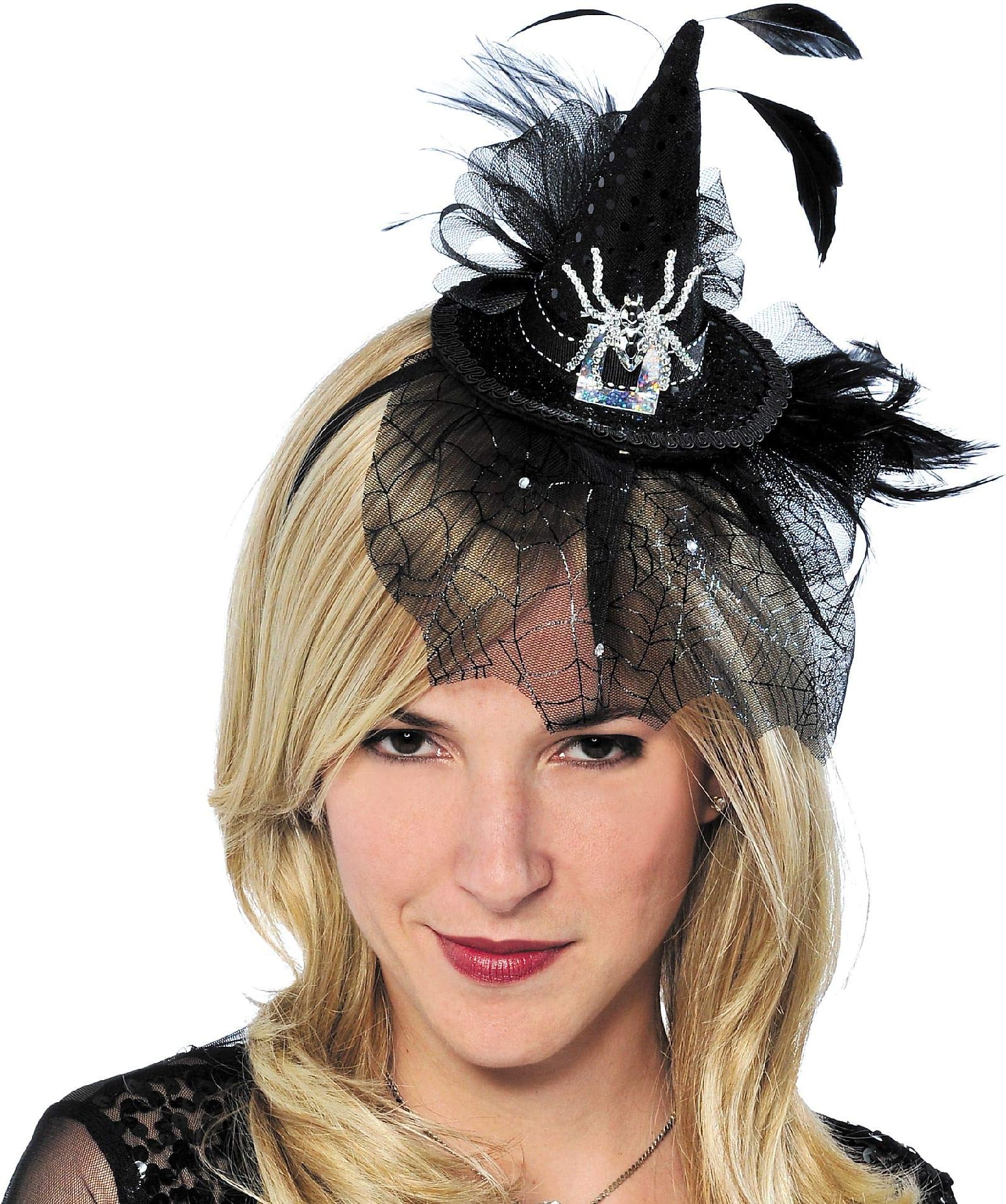 Suit Yourself Mini Witch Hat Deluxe for Adults, One Size, Features a Miniature Veiled Black Witch Hat and Feathers