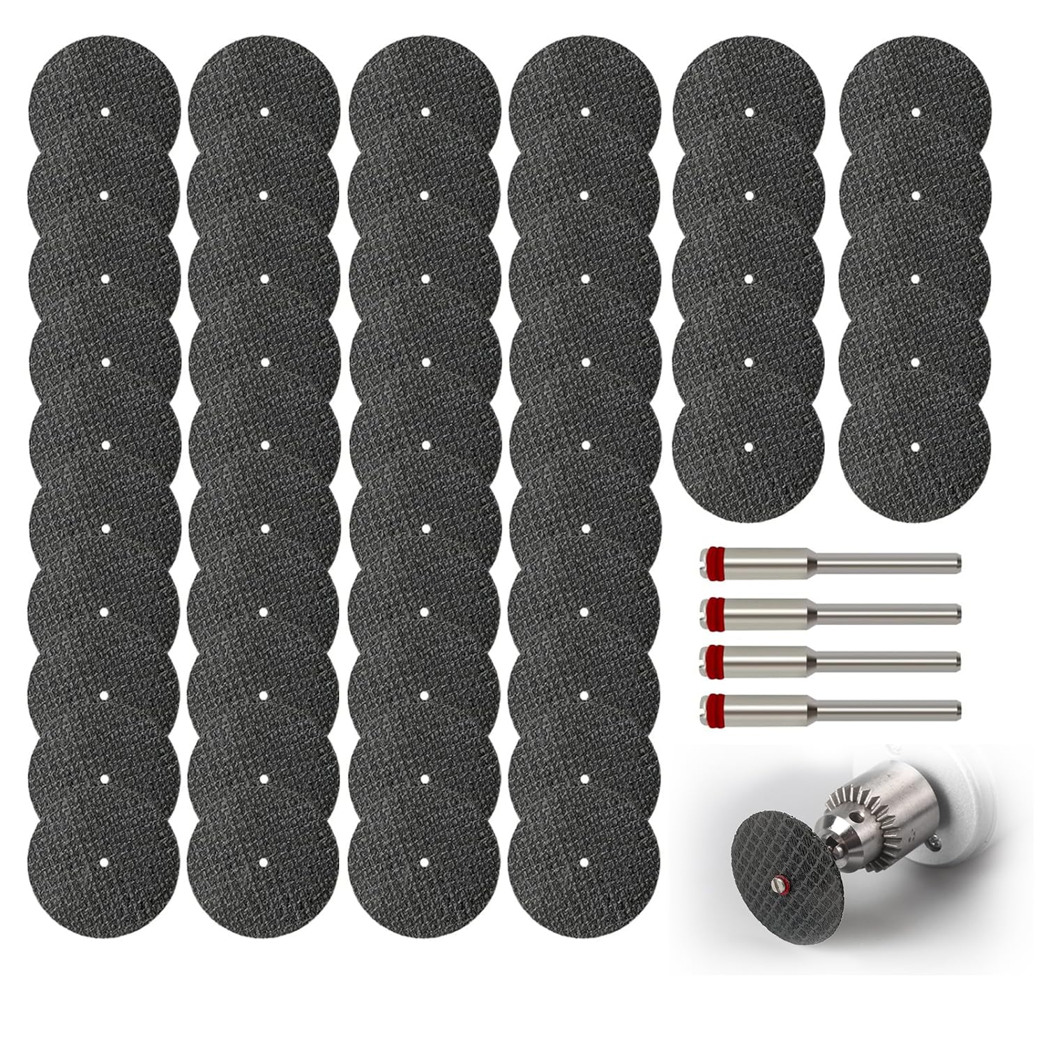 SANTUO 54Pcs Rotary Tool Cutting Discs Set for Dremel 3mm Cutting Discs Fiberglass Reinforced Cut Off Wheels with 4Pcs Mandrels for Dremel Metal Wood Stone Cutting