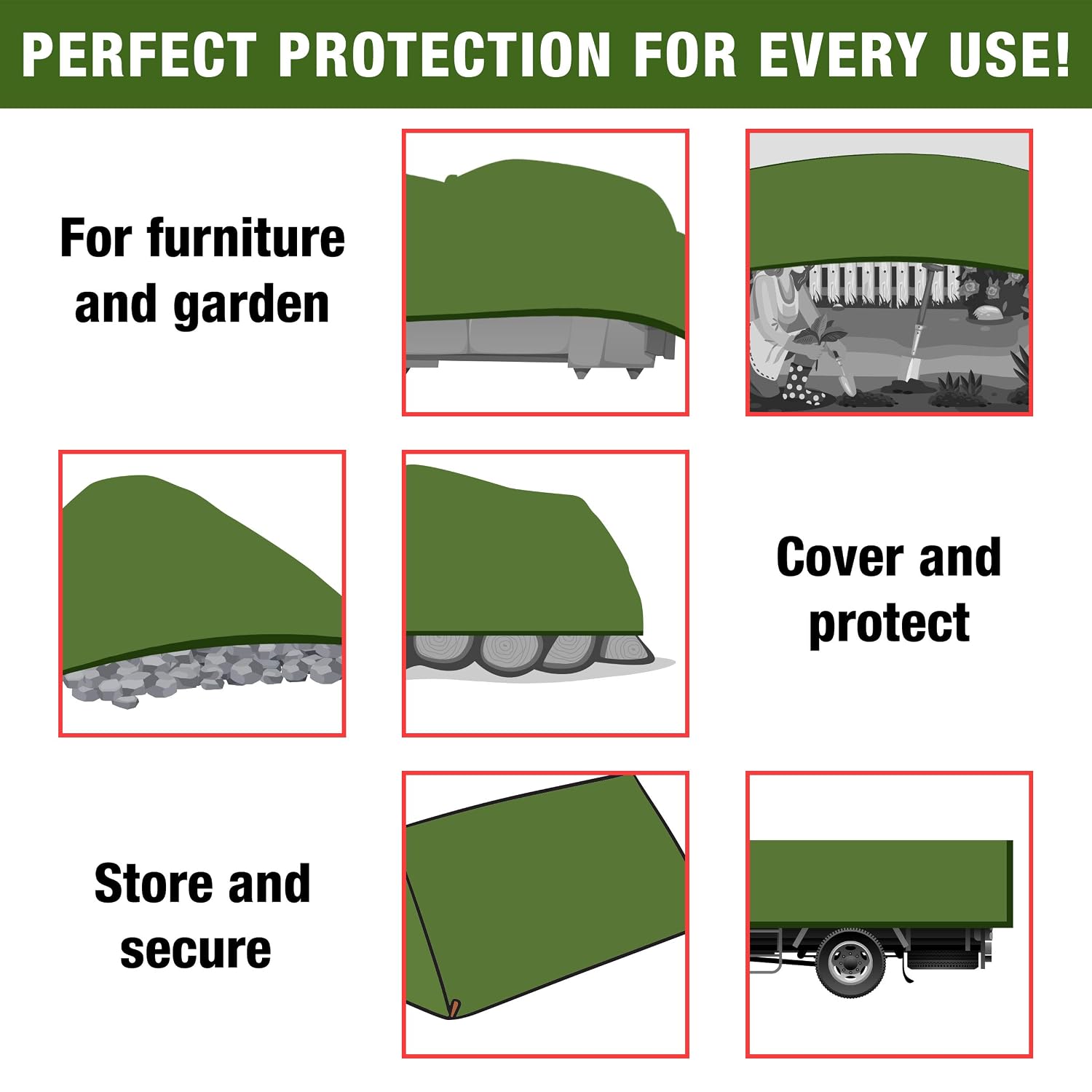 MYPURECORE Green Tarpaulin, Heavy Duty, Waterproof Cover Plastic Tarp, Durable Sheet for Garden Caravan, Camping, Outdoor, UV - Image 4