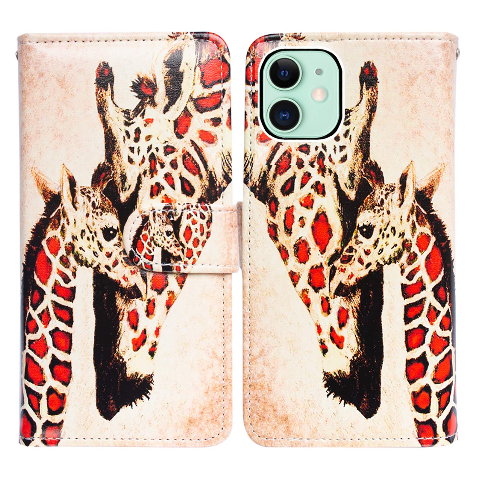 Bcov iPhone 12 Case,iPhone 12 Pro Case, Giraffe Mother Baby Leather Flip Phone Case Wallet Cover with Card Slot Holder Kickstand for iPhone 12/iPhone 12 Pro