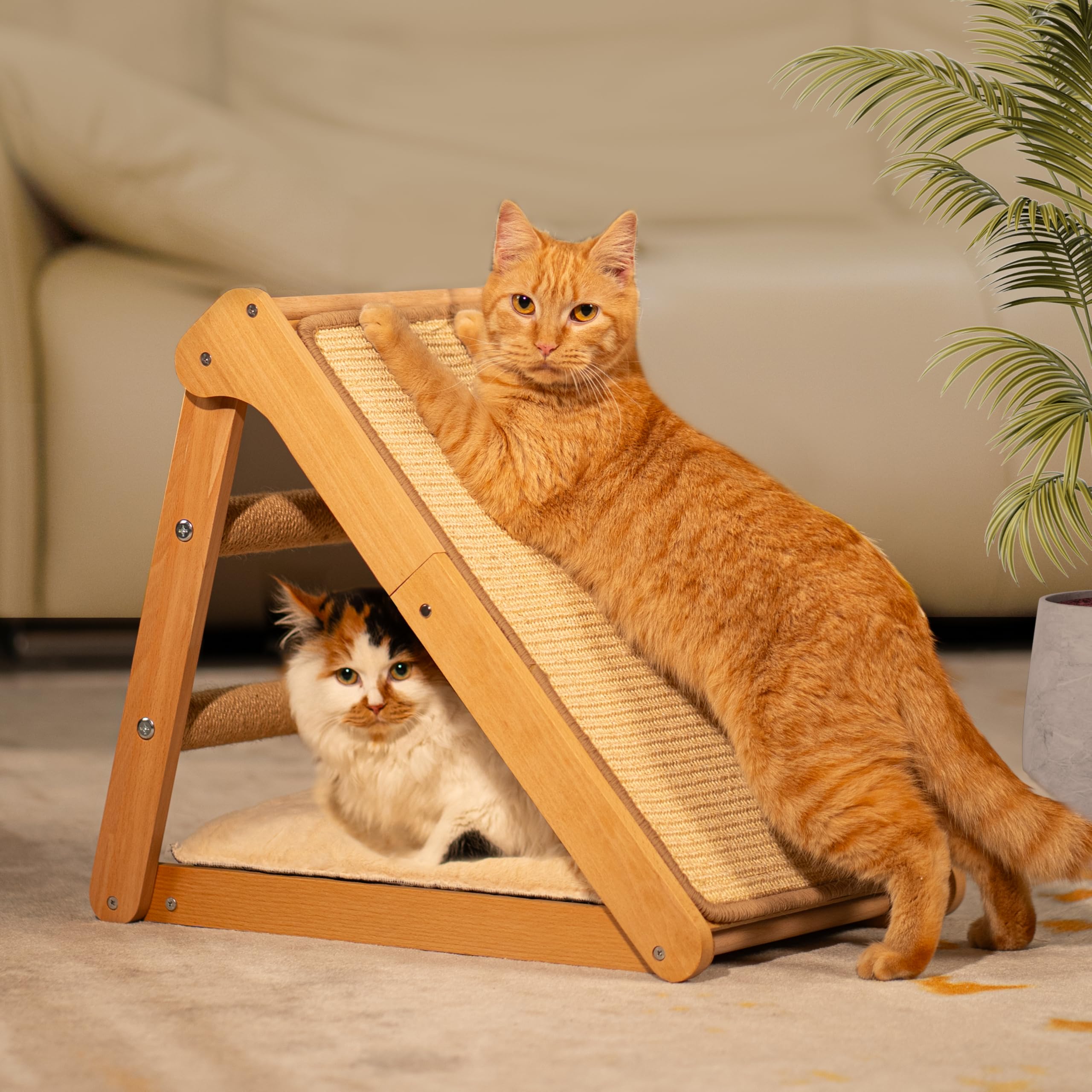 Photo 1 of CHEERHOME PETS Sisal Cat Scratcher Ramp with Cushion, 20" x 14.1" Large Foldable Scratch Board Cats Scratching Post, Wooden Cat Furniture