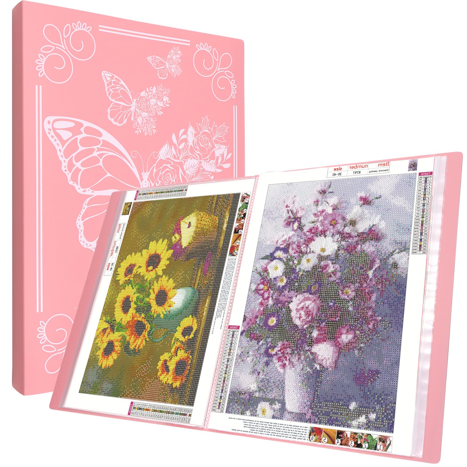 SPOKKI Diamond Painting Pictures Album, A3 Diamond Painting Folder for Storage Diamond Painting Pictures with 60 Sheets, Diamond Painting Accessories(Pink)