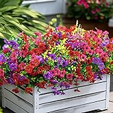 SHareconn 24 Bundles Artificial Flowers for Outdoors Decoration, Faux Plants Fake Silk Colorful Daisy Eucalyptus Lavender, UV Resistant for Outside Planters Home Porch Patio Indoor Spring,Mix 3 Colors