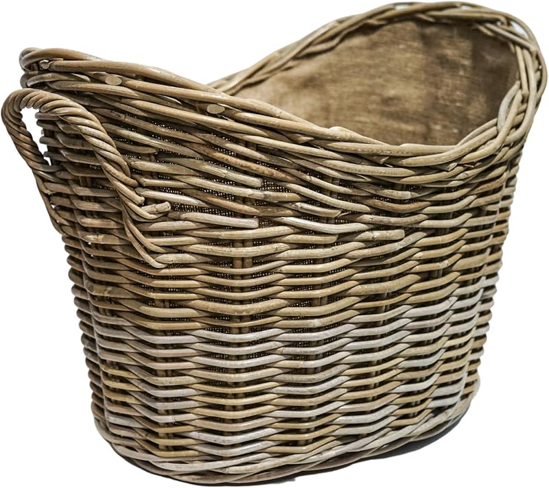 Ivyline Oval Wicker Log Basket Lined Hand Finished Kindling Storage H39xW55cm
