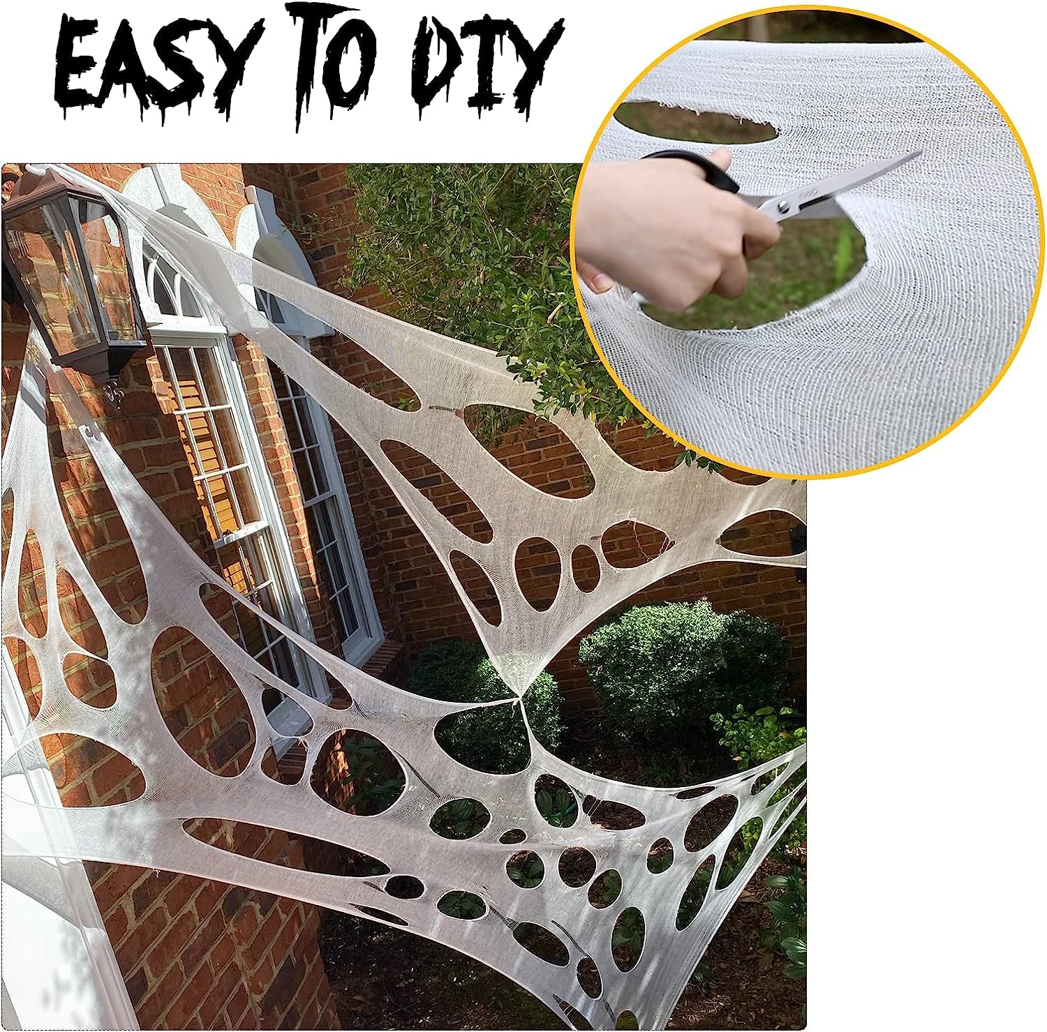 JOYSELLER Spider Web Halloween Decorations Outdoor, Stretchy 450 sqft Halloween Spider Web, Cut-Your-Own Flexible Spider Webbing for Haunted House, Porch, Yard & Party (Spiders Not Included)