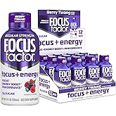 Focus Factor Focus + Energy Shots - 12 x 2oz Bottles (Berry Twang Flavor) - Powered by Nootropics with Caffeine, L-Theanine, Ginkgo, Bacopa, L-Tyrosine, Alpha GPC