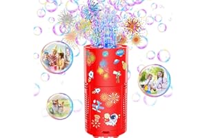 Panamalar Fireworks Bubble Machine, Automatic Bubble Blower Rechargeable with Lights/DIY Sticker/10000+ Bubbles/80ml Solution, Portable Bubble Machine Bubble Maker Toys for Kids Outdoor Party Wedding