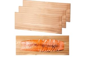 Landical 3 Pcs XL XXL Large Cedar Planks for Grilling Salmon Thicker Design Full Filet of Salmon Meat Fish and Veggies Adding Extra Smoke and Flavor Soaking Fast Easy to Use (15 x 5.5 Inches)