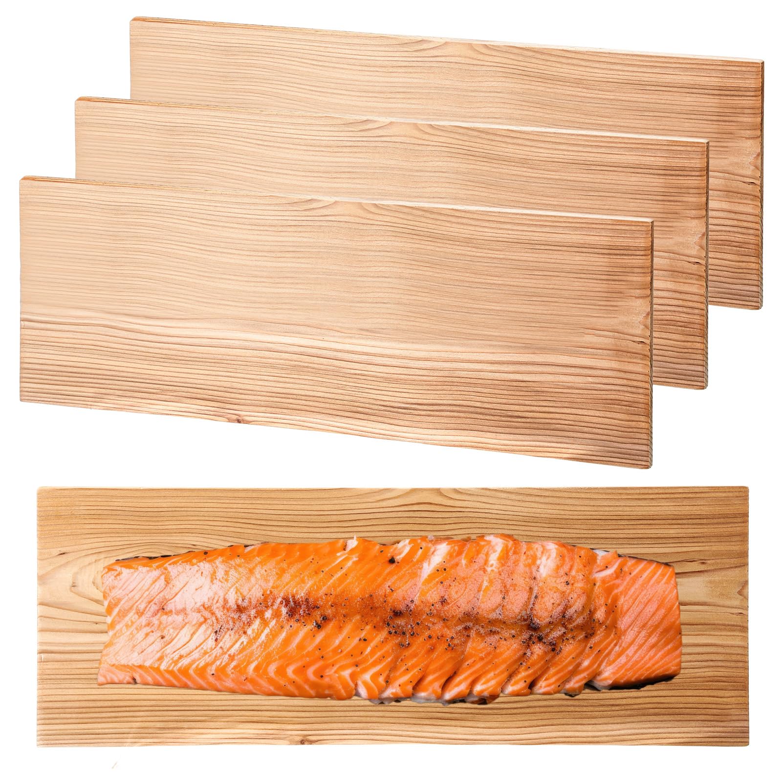 Photo 1 of Landical 3 Pcs XL XXL Large Cedar Planks for Grilling Salmon Thicker Design Full Filet of Salmon Meat Fish and Veggies Adding Extra Smoke and Flavor Soaking Fast Easy to Use (15 x 5.5 Inches)