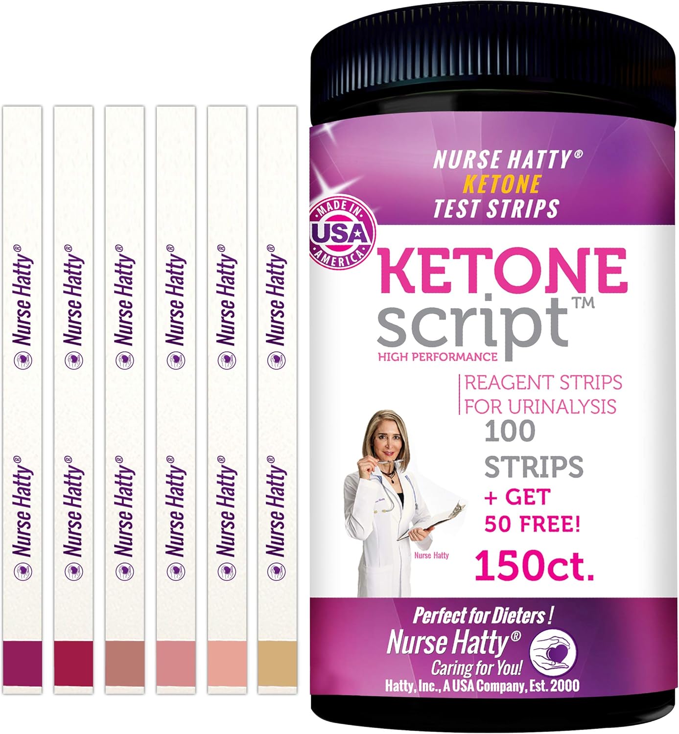 Nurse Hatty - 150 Keto Strips – Fresh – USA-Made – High-Performance - Home Urinalysis to Test Body Ketosis on Ketogenic & Low Carb Diets (150ct. Long Ketone Test Strips, Perfect for Urine Stream): Health & Personal Care