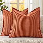 Mecatny Corduroy Fall Throw Pillow Covers 18x18 Set of 2, Neutral Decorative Soft Burnt Orange Boho Couch Pillow Covers with Broadside for Sofa Living Room, Rust