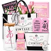 40th Birthday Gifts for Women,Unique 40 Years Old Birthday Include Galss Tumbler with Straw Gifts for Wife Aunt Sister Friends Her,Fashion 1986 Handbag Cosmetic Bag Socks Candle Born in 1986 Card