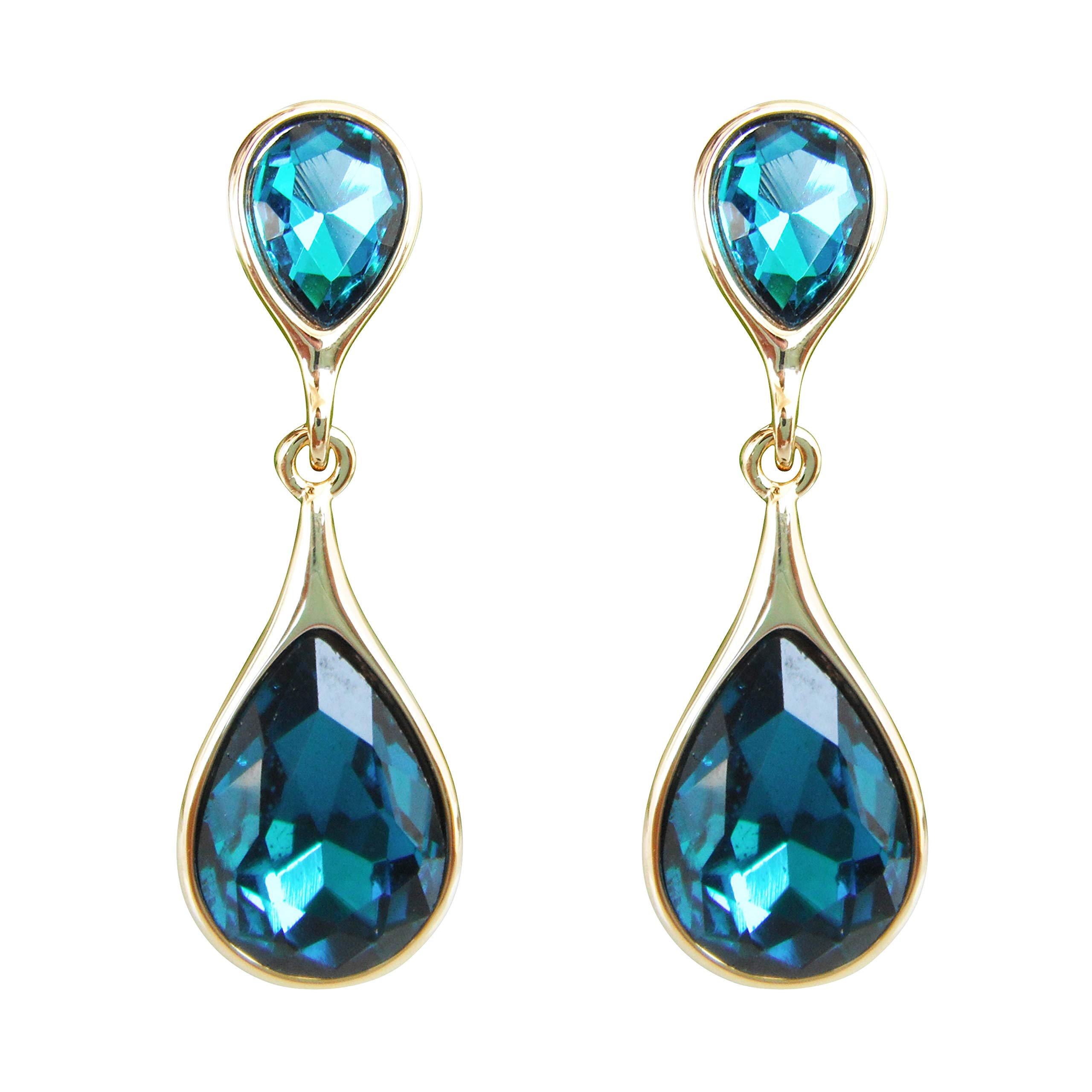 Navachi 18k Gold Plated Crystal Blue Pear Zircon Water Drop Dangle Az1116e Stud Earrings