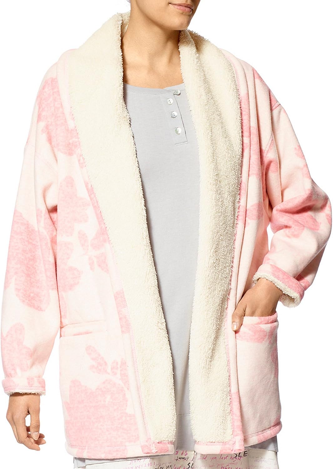 Hue Printed Fleece Cardigan Robe SmallMedium Amazon.ca Clothing
