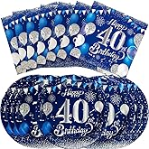 40PCS 40th Birthday Party Set, including Navy Blue 7-inch Dessert Plate and 40th Birthday Napkins, suitable for 20 guests attending birthday parties, decorated with blue and silver themes
