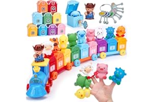 hahaland Toddler Learning Farm Train Set for Toddlers 1-3 Years - Counting Matching & Sorting Montessori Toys, Finger Puppets