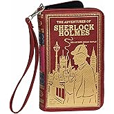 Sherlock Holmes Red and Gold Book-Style Wallet with ID Holder - Snap Closure - Fashionable Wristlet Strap for Mystery Enthusiasts - Sleuthing in Style
