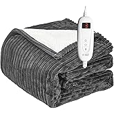 Tefici Heated Blanket Throw Electric Blanket Throw,50"x60" Heating Blanket, 6 Levels Fast Heating, 1-4 Hours Auto Off, Soft Flannel to Sherpa,Machine Washable, ETL&FCC Certified Grey