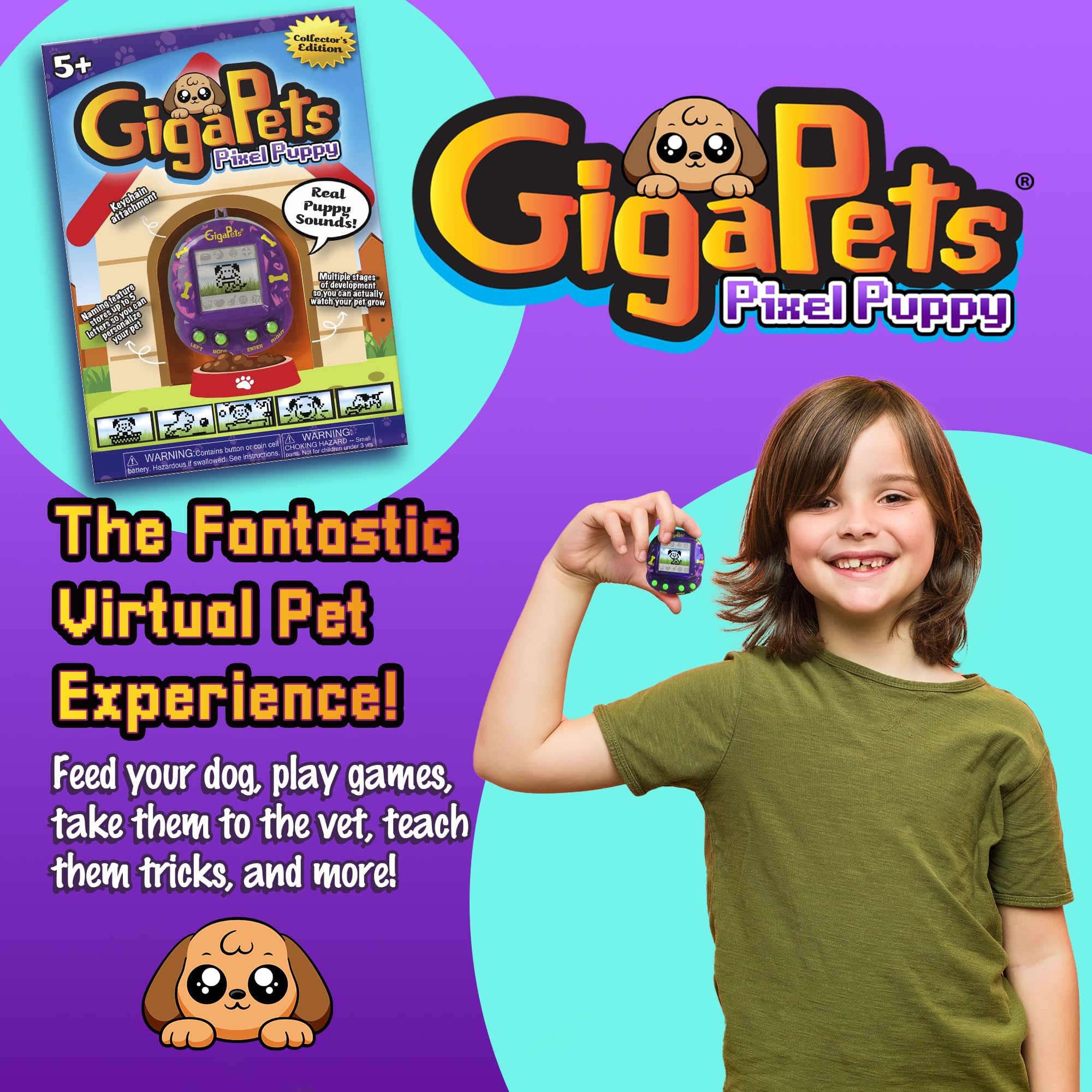 Giga Pets 2-in-1 Interactive Digital Pet Puppy Dog, Collector’s Edition Virtual Pets for Kids, 90’s Gaming Gift for Boys and Girls