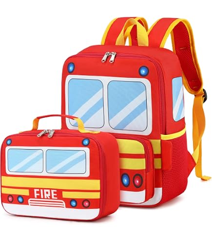 GIHSWE Ambulance Backpack Set for Kids Boys, 3 Pcs School Backpacks Matching Combo for Children, Large Capacity Back to School Bookbag with Lunch Box Bundle for Camping Travel
