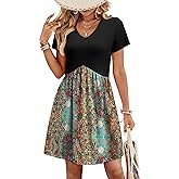 WIHOLL Dresses for Women 2026 Casual Summer V Neck Babydoll Dress Short Sleeve Fashion Beach Vacation Clothes