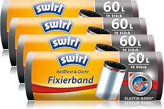Swirl Fixierband-Müllbeutel, 60 Liter, 4 Rollen mit je 10 Beuteln, Anthrazit