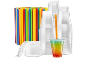 ELEGANT DISPOSABLES [40 Sets - 12 Oz] Crystal Clear Plastic PET Cups With Flat lids & Straws for Iced Coffee, Cold Drinks, Mi