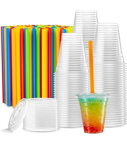 Lot de 6 gobelets en verre avec couvercles et paille de 473 ml avec couvercles en bambou et