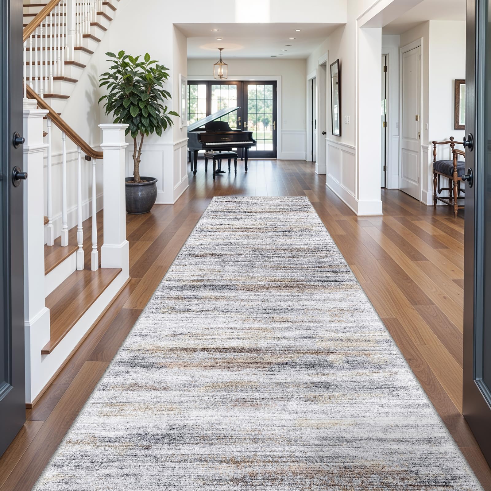 Photo 1 of 5x12 Runner Rug for Wide Hallway: Long Washable Runners for Entryway Living Room Dining Room - Stain and Water Resistant Rugs with Non-Slip Backing - Soft Low-Pile Carpet Beige Grey