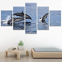 SIGNWIN 5 Panel Canvas Wall Art Modern Art Dolphin Expressive Marine Life Multicolor Nautical Photography Whale for Home Decorations Ready to Hang - 60
