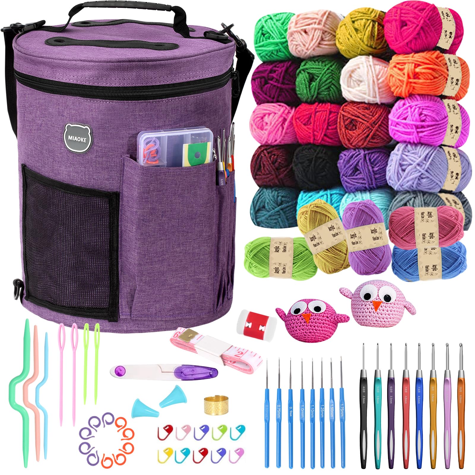 MIAOKE 79pc Crochet Kit, Large Knitting Bag Yarn Storage Organizer, Knitting & Crochet Supplies, Waterproof Crochet Bag, Crochet Accessories, Crochet Hooks, Crochet Hook Kits, Knitting Bag