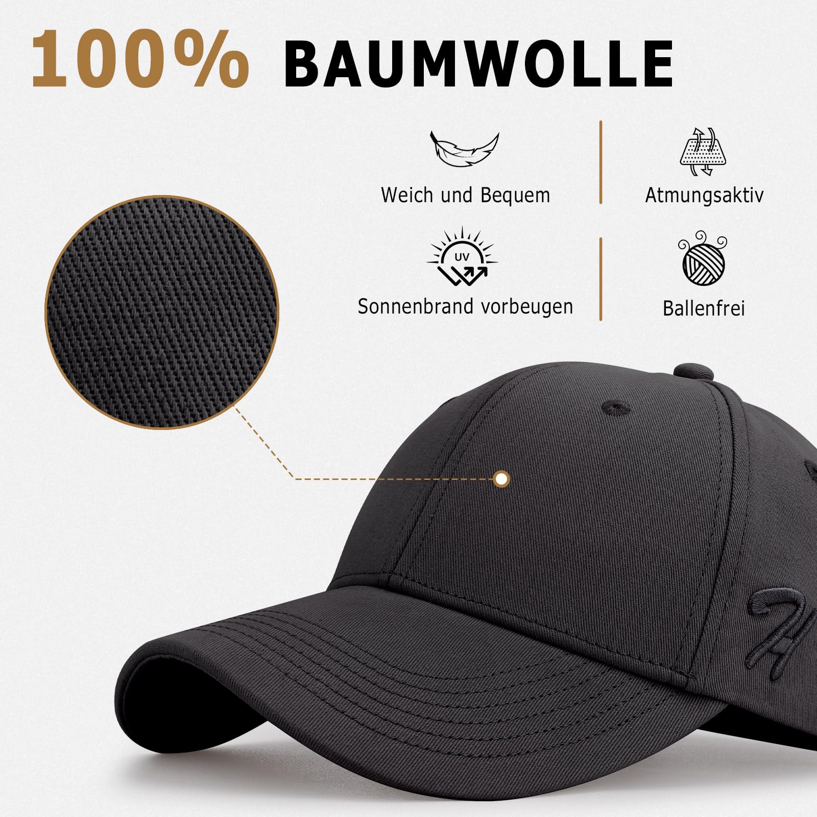 HASAGEI Baseball Cap Herren Damen 100% Baumwolle Basecap Verstellbar Baseball Kappe Reine Farbe Baseboard Baseballkappe für Tennis Golf Reisen Geschenkidee 2