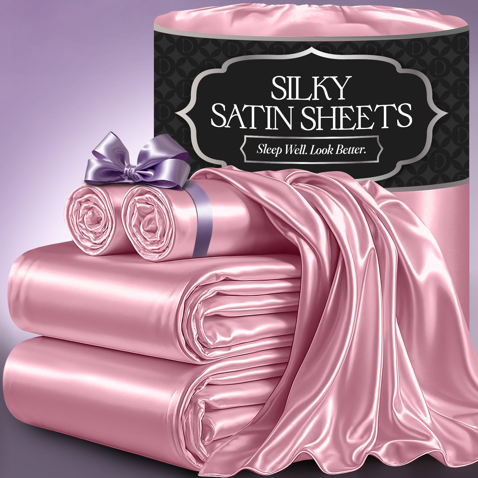 Photo 1 of ***Partial set****

DECOLURE Satin Bed Sheets - Piece Luxury Silky King Size Bedding Set - Softer Than Silk, Wrinkle-Free with 15” Deep Pocket Fitted Sheet, Perfect for Hair & Skin, Gifts for Women (Pink)