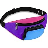 Xuniea 80s Retro Neon Fanny Pack 2 Pockets Belt Bags 90s Costumes for Women Men Waist Packs for Holiday Festival 80s Theme Halloween Party(Purple Bottom)
