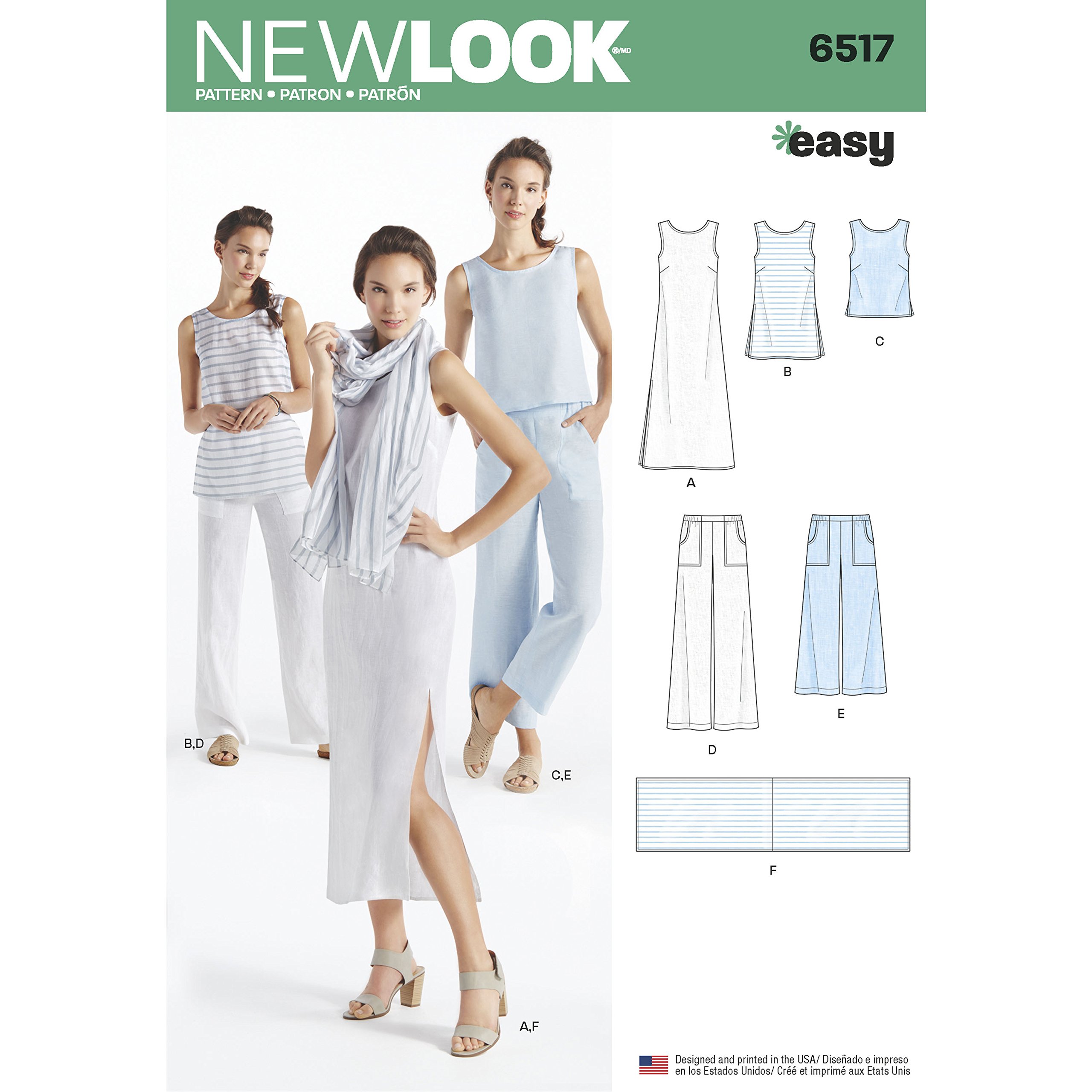 Simplicity New Look Pattern Women’s Dress/Tunic/Top/Pants/Scarf Sewing Pattern, White