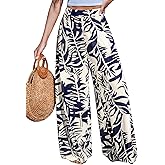 CUPSHE Women Wide Leg Beach Pants Tropical Floral Plus Size Pants with Pockets Vacation Casual Dressy