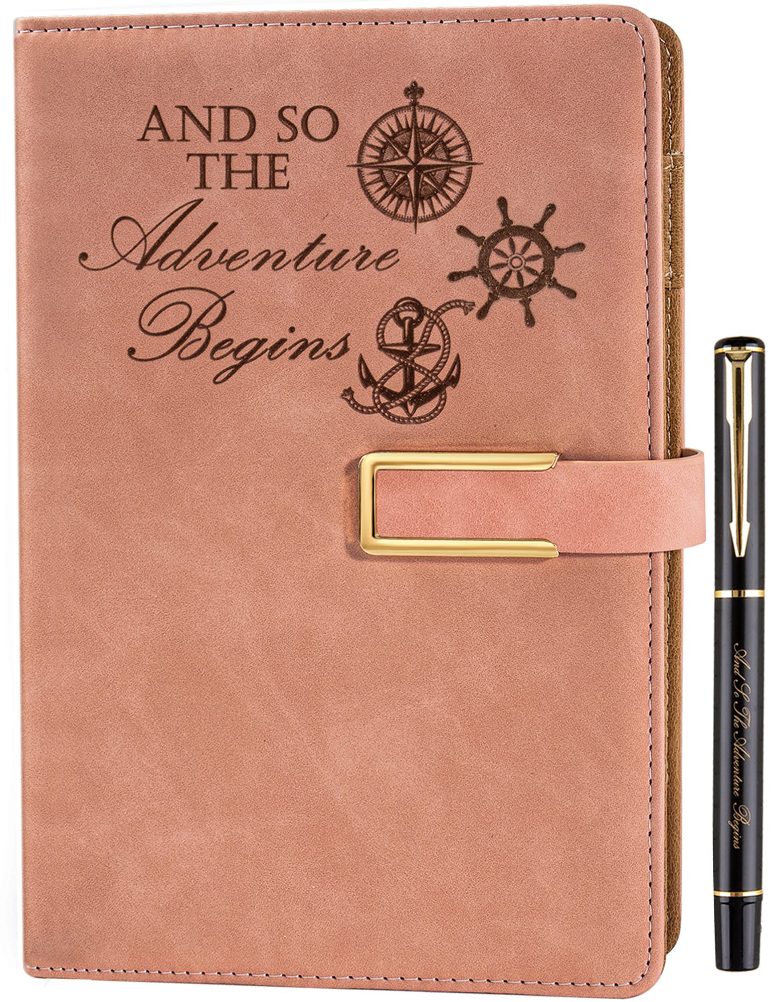 Farfume Ruled Refillable Notebook Premium Adventure A5 Journal, 21cm x 14.5cm Hardback Faux Leather Notebook, 100GSM Magnetic Buckle Journal (Adventure - Pink)